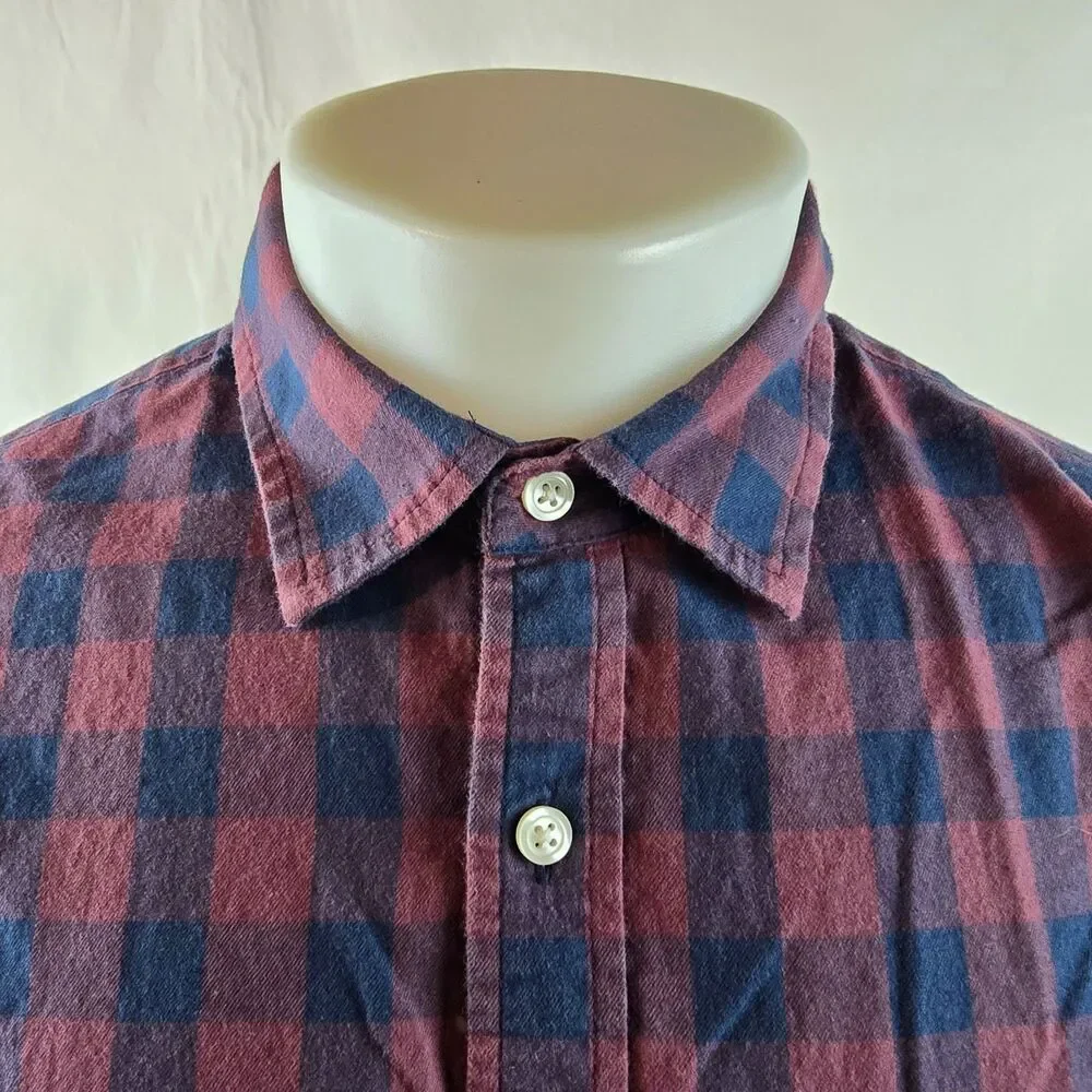 Banana Republic Shirt Mens Large Red Blue Plaid Button Up Long Sleeve Untucked